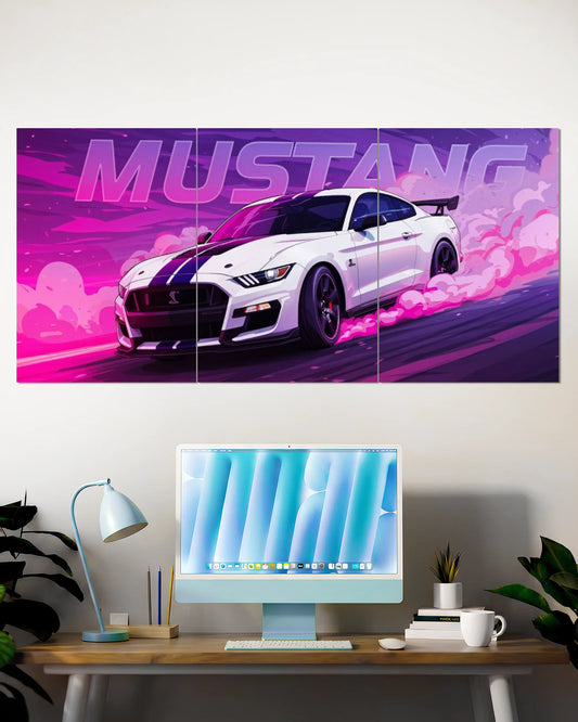 White Mustang Drift Edition Split Wall Poster