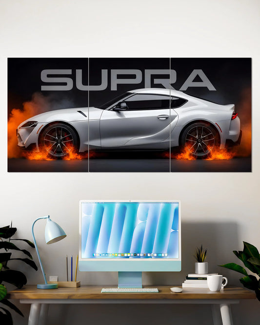 White Toyota Supra Inferno Split Wall Poster